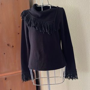 BLACK SWEATER WITH FRINGE SIZE M SLEEVE AND NECK FRINGE EUC